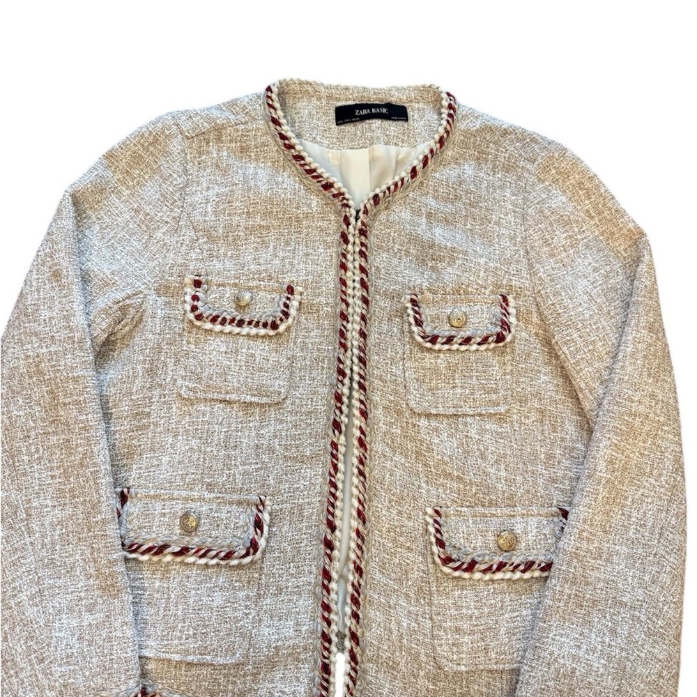 Zara Braided Trim Tweed Jacket - Old Money Aesthetic